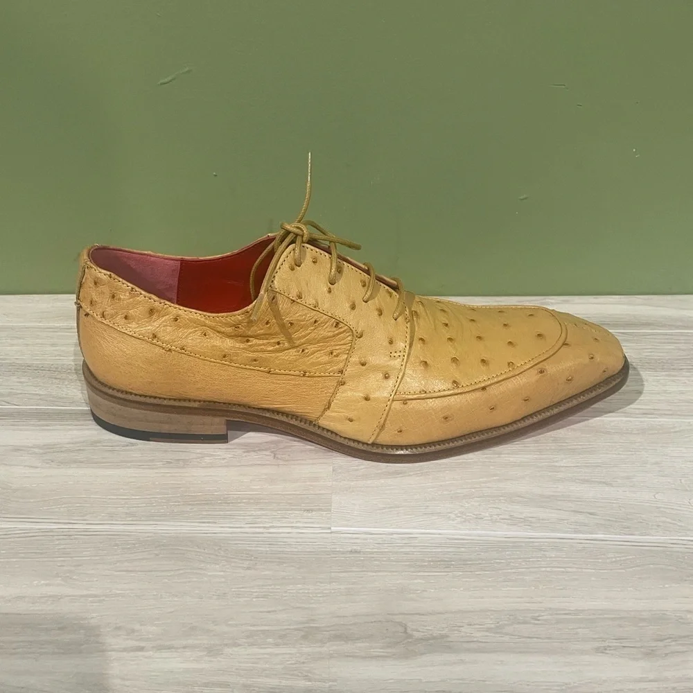 Fennix Italy Men's Tan Dress Shoes genuine ostrich oxford